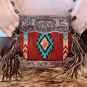 NWT American Darling Saddle Blanket Bag with Leather Accents and Fringe